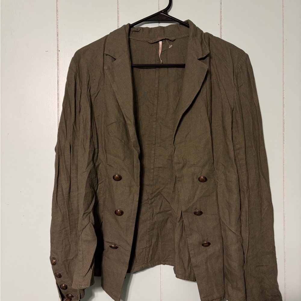 Olive Green Double-Breasted Women's Jacket military Free People small blazer